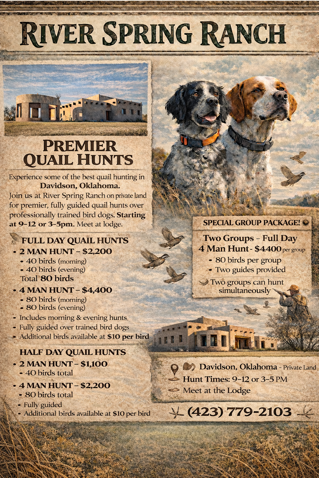 River Springs Ranch Premier Quail Hunts Flyer